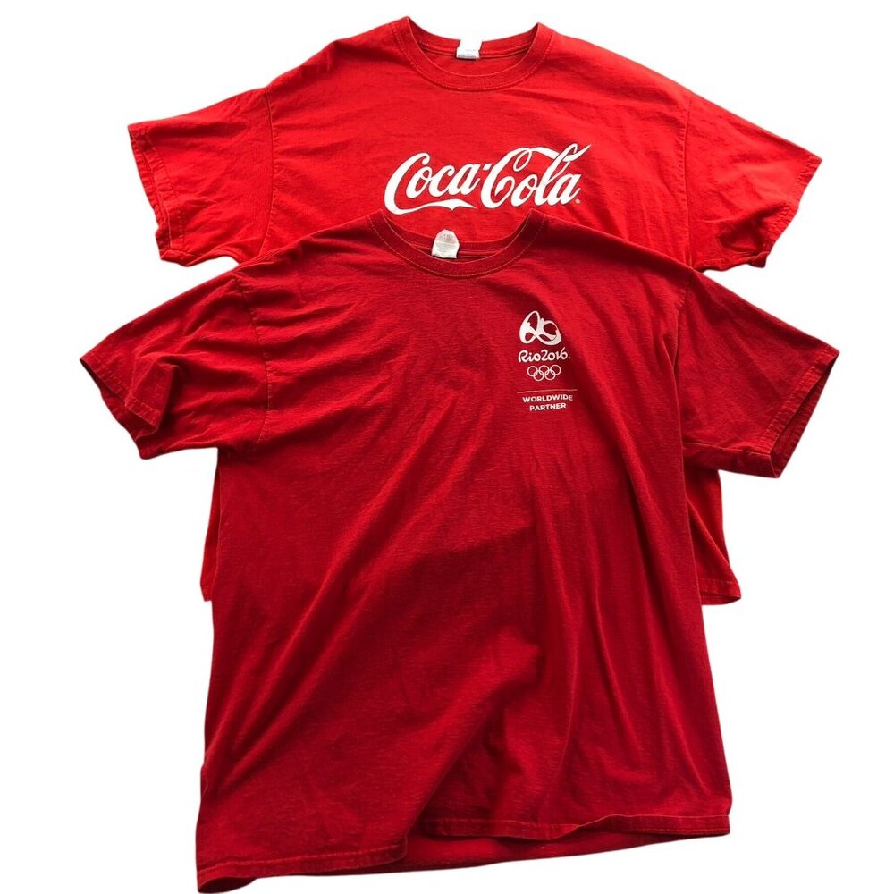 2 Coca-Cola T-Shirts Men's XL Lot Of Two Red Short Sleeve Casual Graphic Tee Cot
